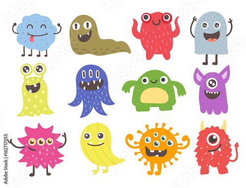 Funny cartoon monster cute alien character creature happy illustration devil colorful animal vector.
