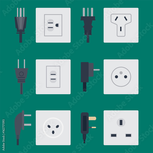 Electric outlet vector illustration energy socket electrical outlets plugs european appliance interior icon.