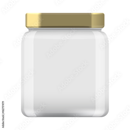 Glass Jar for canning and conservation. Empty jar mock up design template cap.