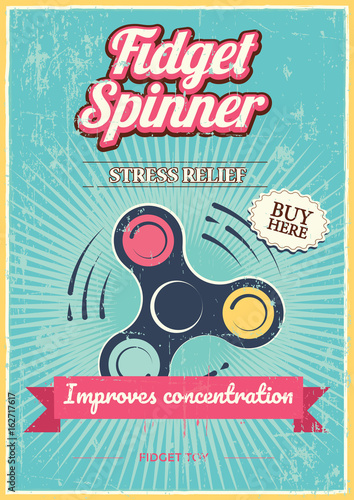 Poster with fidget spinner, Vintage style.