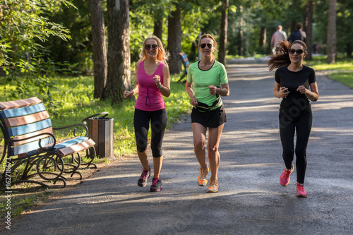 Women running in park