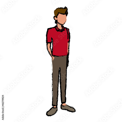 young guy standing avatar people default character vector illustration