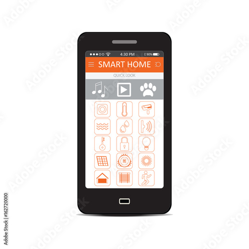 Smartphone with flat design smart home application.