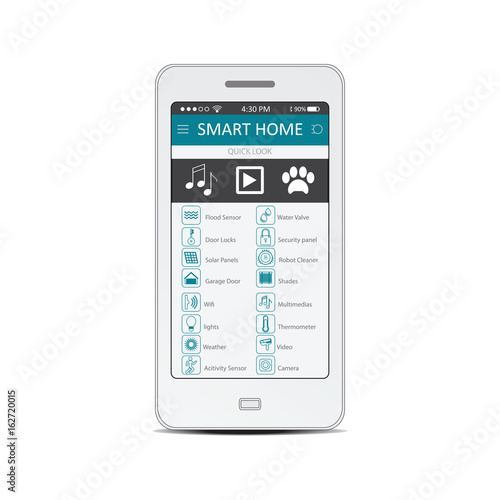 Smartphone with flat design smart home application.