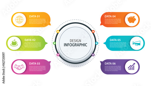 6 infographic design vector and marketing icon.Can be used for workflow layout, diagram, data, option, banner, web design. Business concept with steps processes.