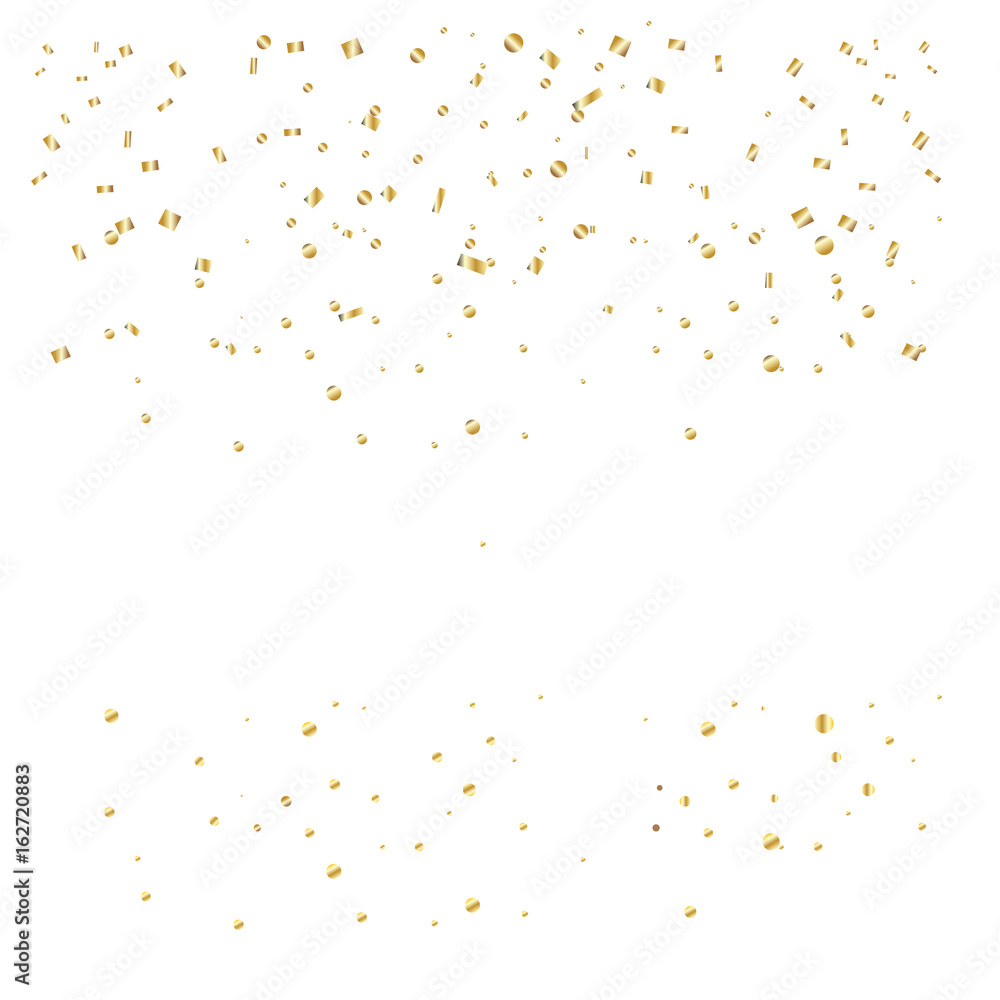 3d realistic confetti shiny sparkles gold foil texture decoration isolated on white. For Holiday, birthday, Christmas, Valentine's Day celebration. Template Vector