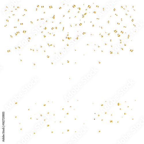 3d realistic confetti shiny sparkles gold foil texture decoration isolated on white. For Holiday  birthday  Christmas  Valentine s Day celebration. Template Vector