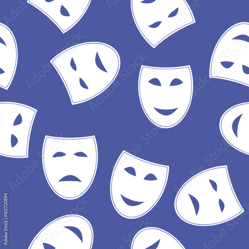 White Masks Seamless Pattern Isolated on Blue Background