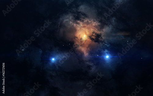 Fototapeta Naklejka Na Ścianę i Meble -  Science fiction space wallpaper, awesome nebula somewhere in dark deep space. Elements of this image furnished by NASA