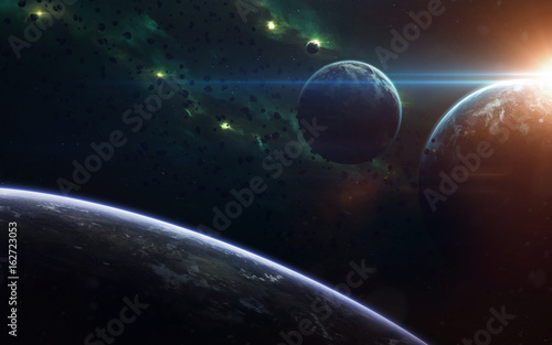Science fiction space wallpaper, incredibly beautiful planets, galaxies, dark and cold beauty of endless universe. Elements of this image furnished by NASA