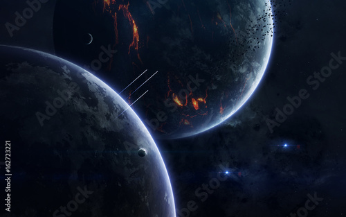 Fototapeta Naklejka Na Ścianę i Meble -  Science fiction space wallpaper, incredibly beautiful planets, galaxies, dark and cold beauty of endless universe. Elements of this image furnished by NASA