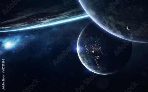 Fototapeta Naklejka Na Ścianę i Meble -  Science fiction space wallpaper, incredibly beautiful planets, g