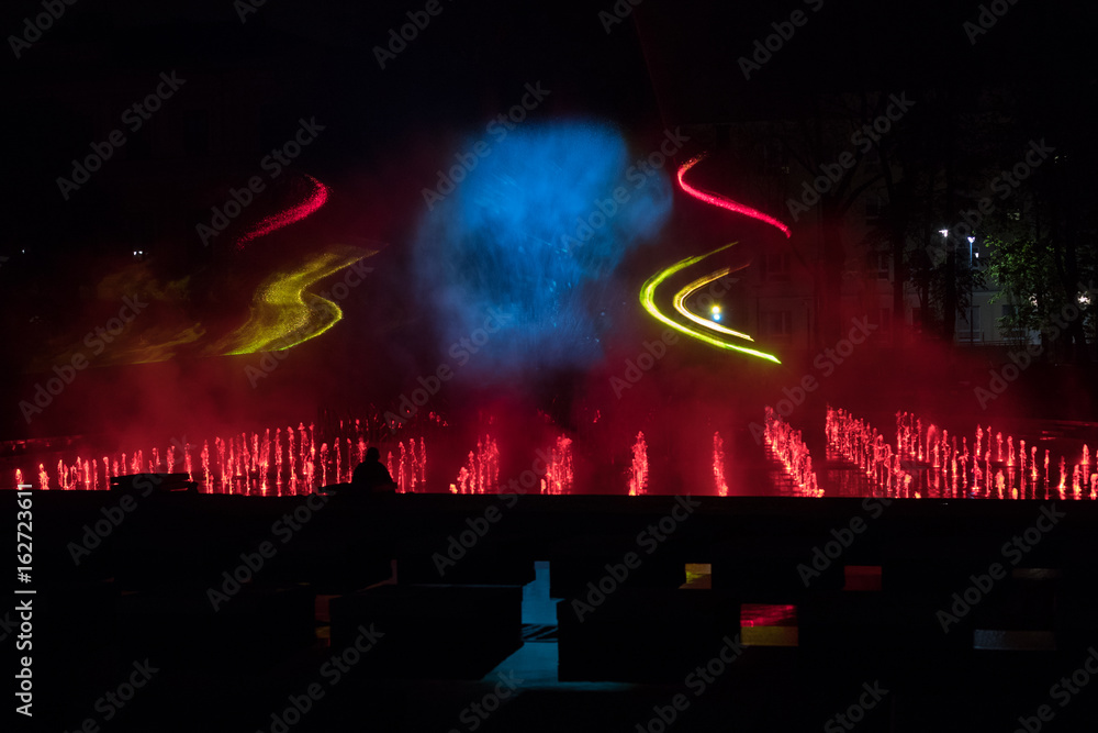 Water  Fountain In Night, Laser show