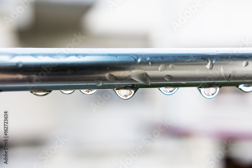 Water Drops Over A Chrome Fence