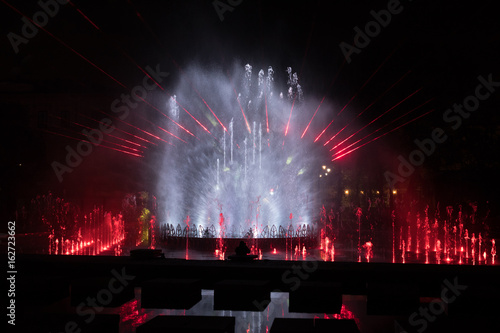 Water Fountain In Night, Laser show