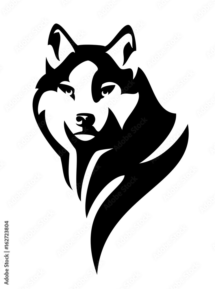 Obraz premium wolf (canis lupus) head en face black and white vector design