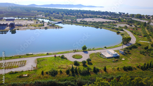 Aerial drone photo of Schinias public Rowing and Canoeing Centre , Attica, Greece photo