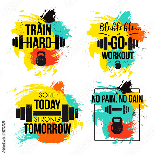 Photo Gym and fitness motivation quote set
