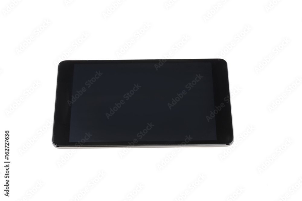 close up of digital tablet with black screen isolated on white close up of digital tablet with black screen isolated on white