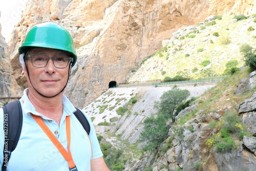 Man posing in the Caminito del Rey, Malaga, Spain