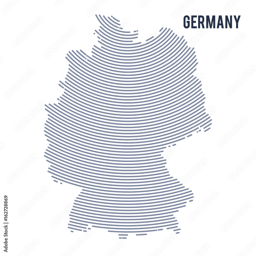 Vector abstract hatched map of Germany with curve lines isolated on a white background.