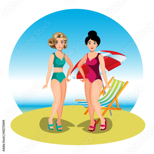 Two young women friends at beach