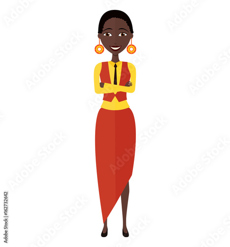 Beautiful african american woman with natural curly hair flat cartoon vector illustration.