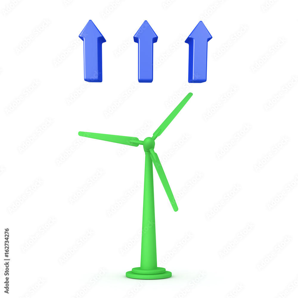 3D illustration of winder turbine with blue arrows above it 3D illustration of winder turbine with blue arrows above it