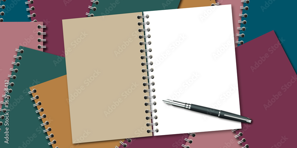 cahier - fond - feuille - page - feuille blanche - page blanche - agenda -  stylo Stock Vector