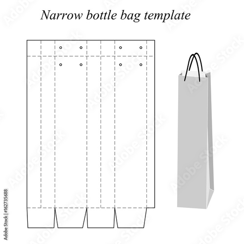 Narrow bottle bag template, vector, isolated on white background