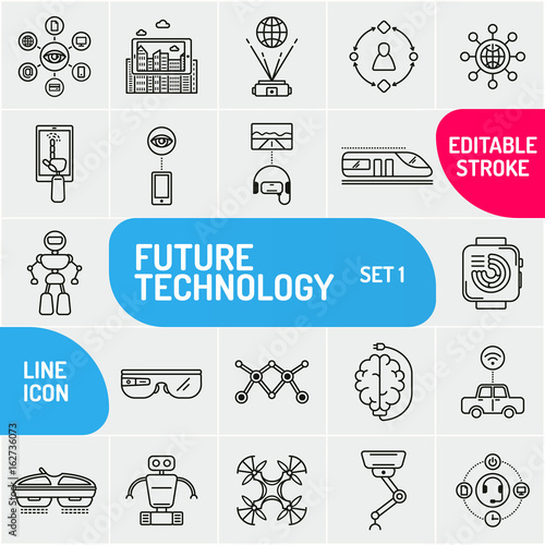 Modern thin line icons set of future technology and artificial intelligent robot