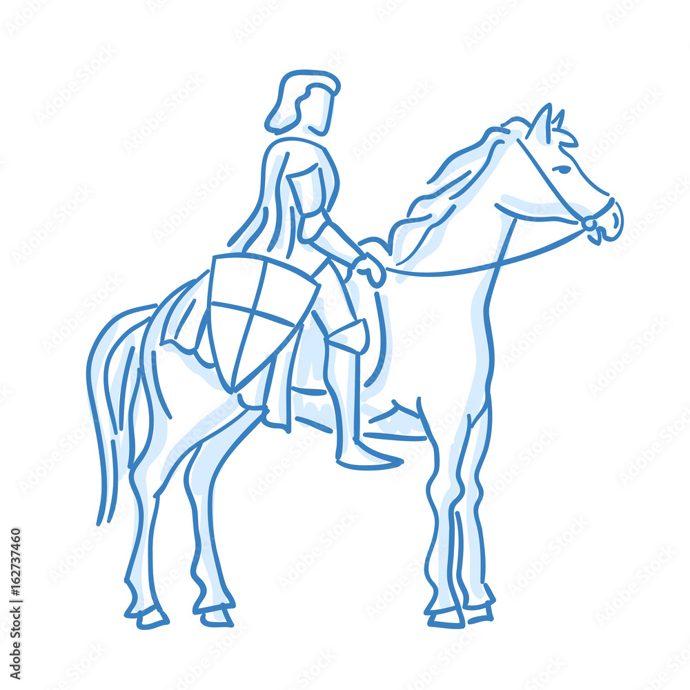 Medieval knight on horseback icon. Line sketch. Stock vector. Historical illustration. Medieval knight on horseback icon. Line sketch. Stock vector. Historical illustration.