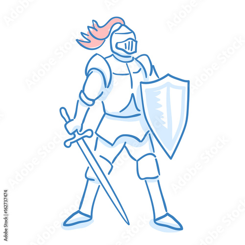 Medieval knight icon. Line sketch. Stock vector. Historical illustration.
