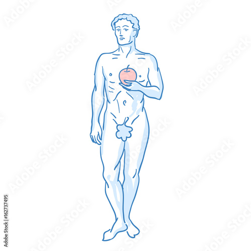 Adam first man. Line sketch. Stock vector. Historical illustration.