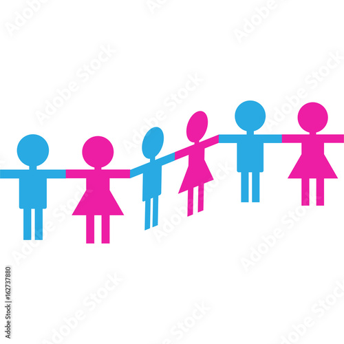 Chain of people isolated on white background