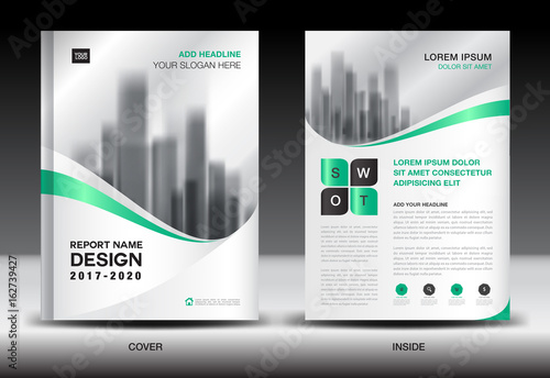 Annual report brochure flyer template, Green cover design, business advertisement, magazine ads, catalog vector layout in A4 size