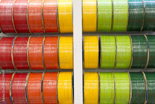 The cord of rubber tube on the showing case.The colorful of rubber tube cord.