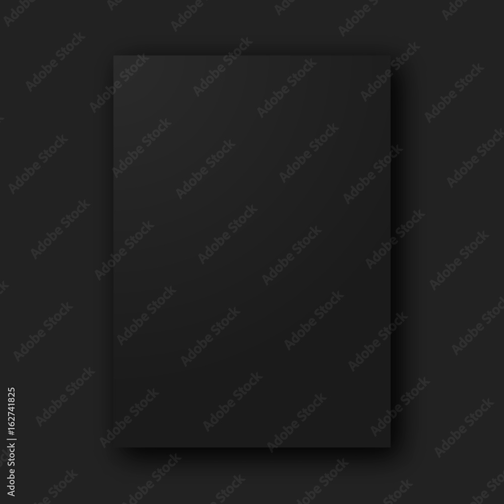 Stylish black empty blank paper poster sheet vector mockup template on black background