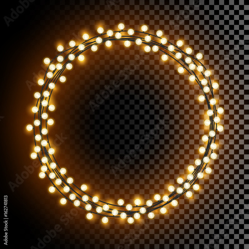 Glowing round vector lights wreath frame with transparent shine