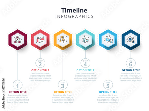 Business 6 step process chart infographics with step circles. Bright corporate graphic elements. Company presentation slide template. Modern vector info graphic layout design.