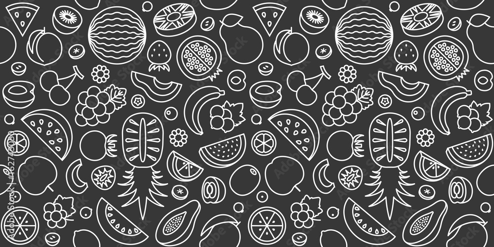 seamless pattern of fruits in outline icon, black and white vector seamless pattern of fruits in outline icon, black and white vector