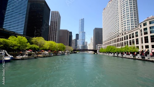 Passing by skyscrapers on the Chicago River in downtown Chicago