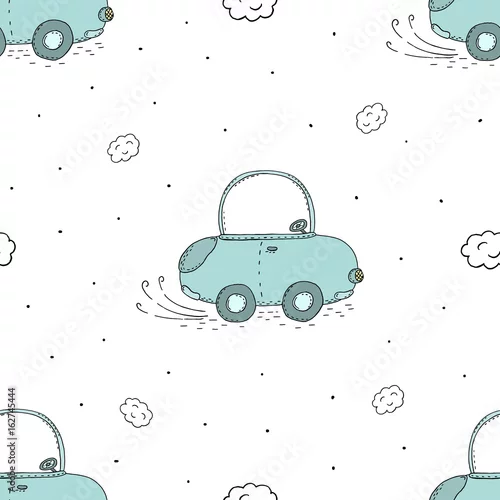 Tapety wzór z kreskówki retro samochodu. druk wektorowy