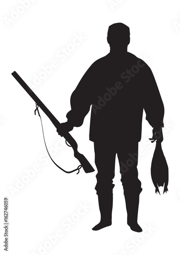 Sketch of a hunter with a gun holding a bird isolated on a white background art creative modern vector photo