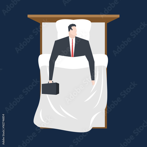 Businessman sleeping in bed. Manager rests. Business sleep