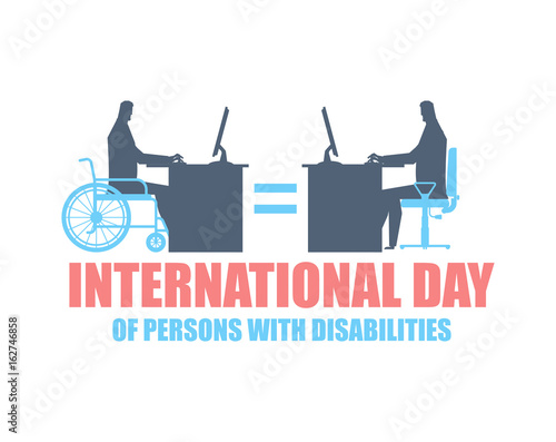 International Day of Persons with Disabilities. disabled at work. manager on wheelchair at table. Equal rights for people with disabilities
