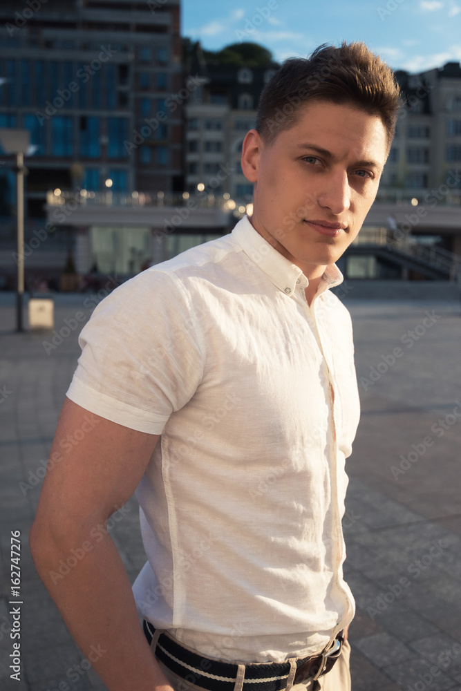 Fototapeta premium A portrait of a male model looking at camera.
