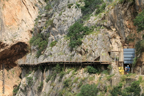 Wooden walkways in the gorge of Los Gaitanes, Caminito del Rey, Malaga, Spain