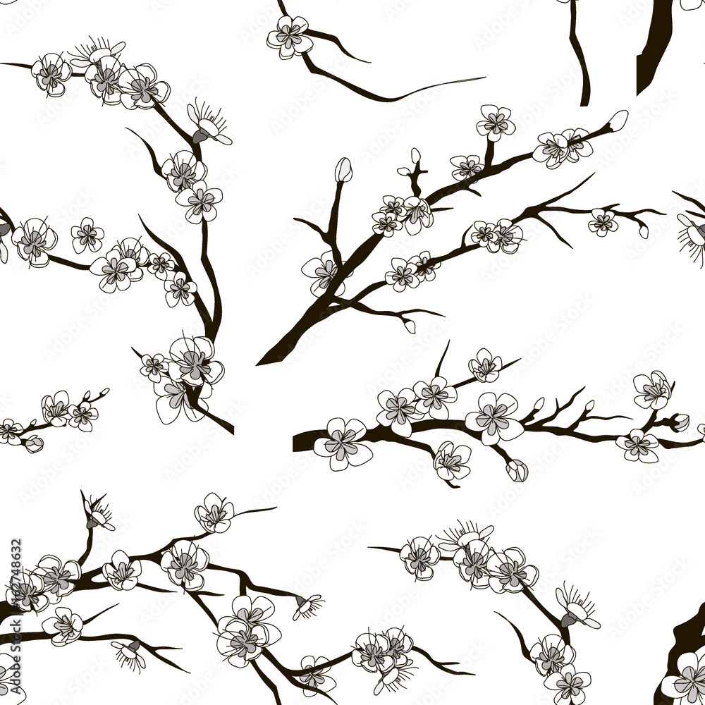 Set of sakura japan cherry pattern