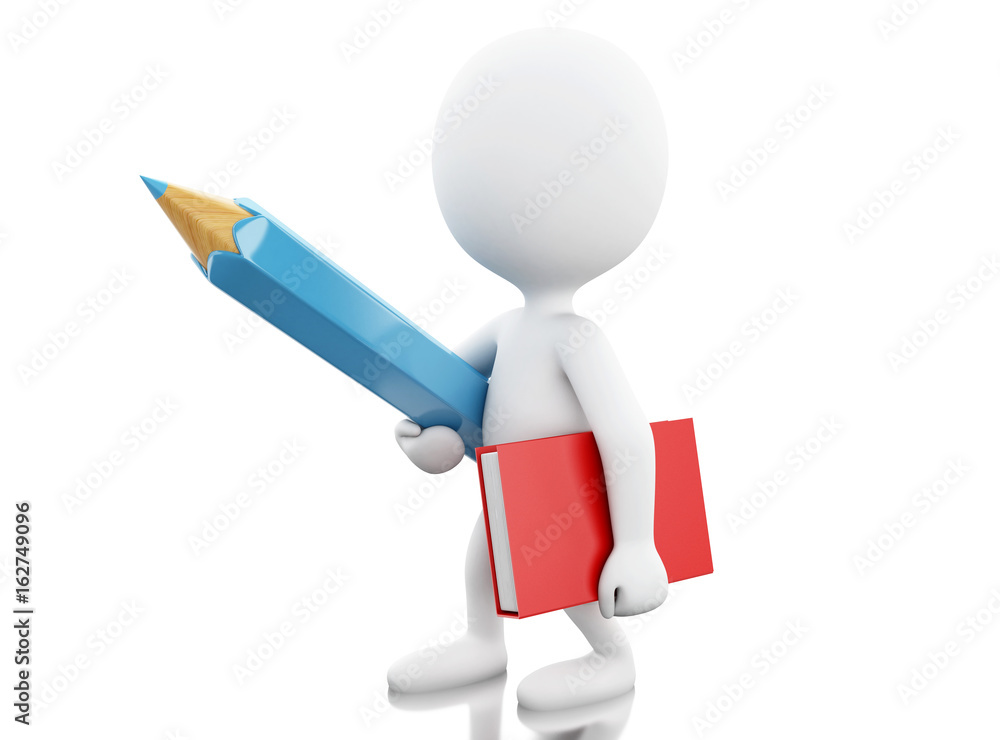 3d White people with pencil and notebook. School concept. 3d White people with pencil and notebook. School concept.